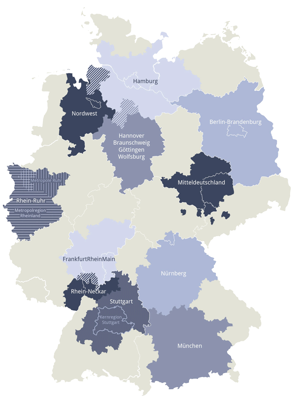 Eine Deutschlandkarte wurde in verschiedenen Farben gegliedert,